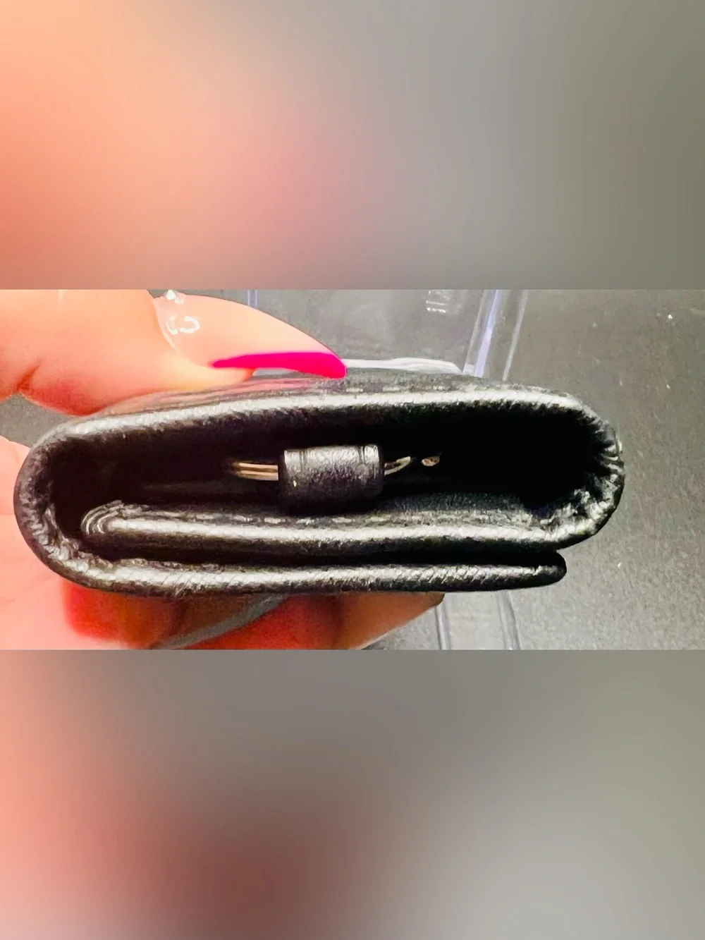Coach Signature Debossed Crossgrain Leather 5-Ring Key Case Holder - Black EUC